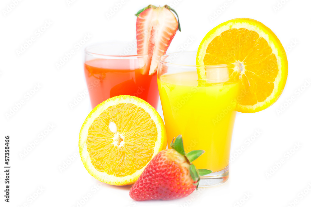 orange, glass of orange juice, strawberries and glass of strawbe orange, glass of orange juice, strawberries and glass of strawbe