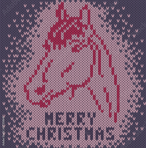 Knitted background with image a horse. Merry Christmas