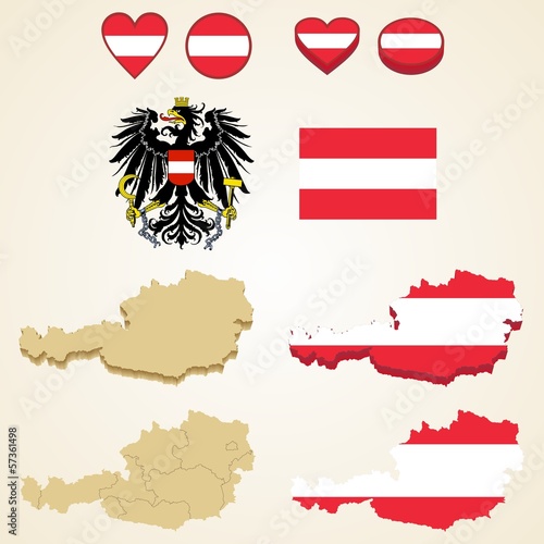 Austria Map, Vector 3D pack of Austria and flag