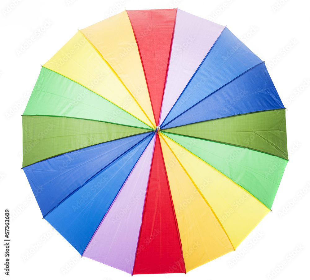 Open multicolored umbrella isolated on white background