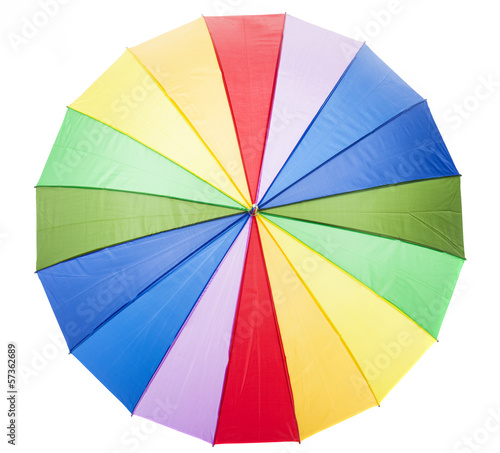 Open multicolored umbrella isolated on white background