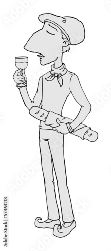 French Man with baguette and glass of wine