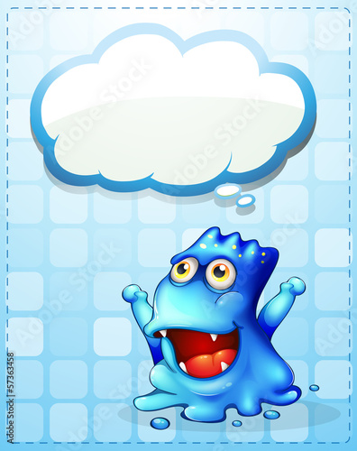 A happy blue monster with an empty cloud callout