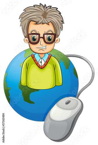 An angry man above the globe