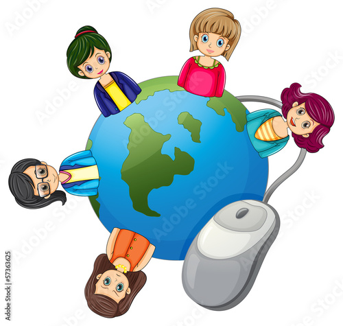 A globe surrounded with businesswomen