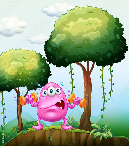 A monster exercising in the forest