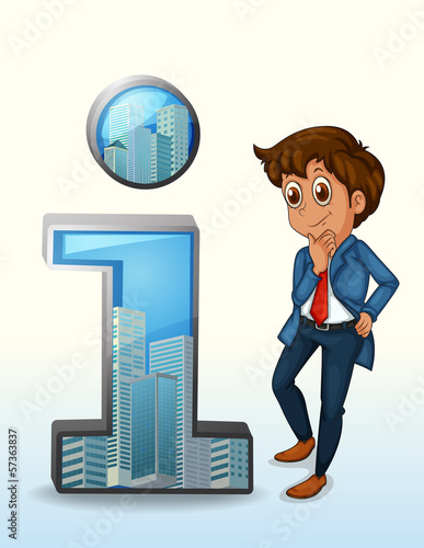 A businessman thinking beside the number one figure