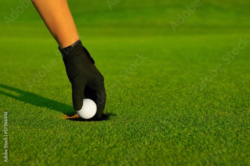 Golf, golfer hand retrieving the ball in hole