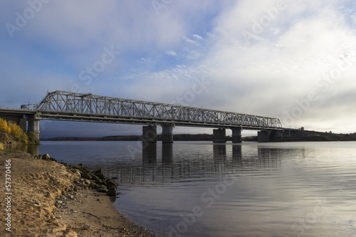 Railway bridge through the river Volga
