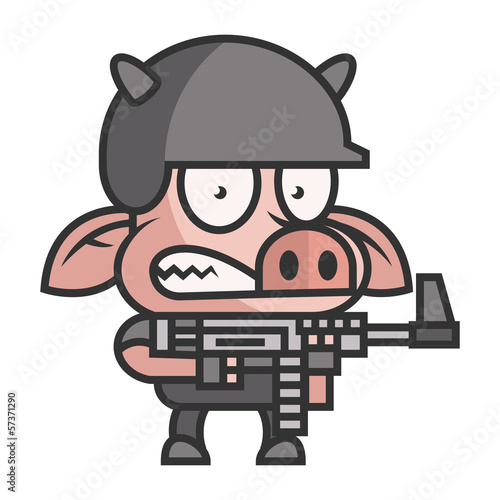 Pig soldier holding machine gun