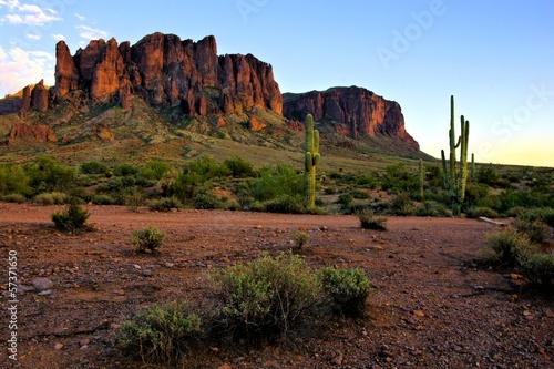 Superstition Mountains and the Arizona desert at dusk