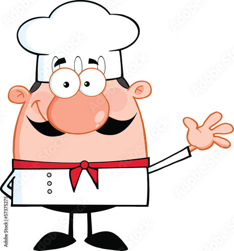 Cute Little Chef Cartoon Character Waving For Greeting