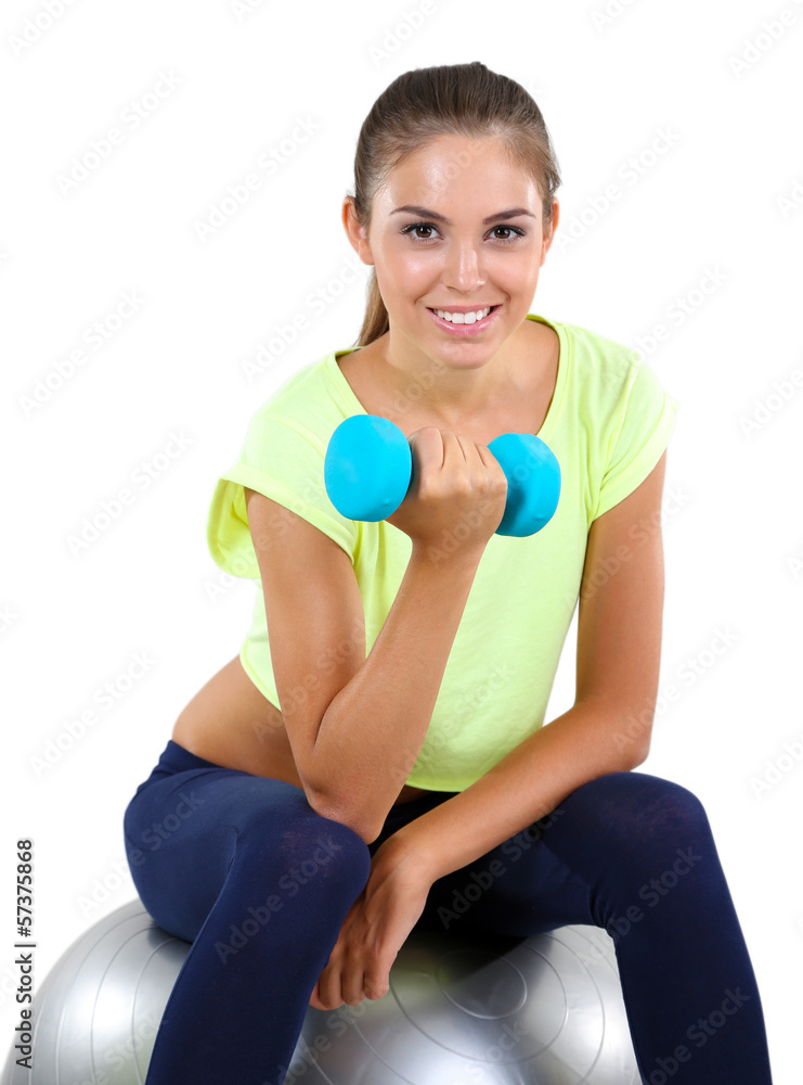 Beautiful young girl doing exercises at home Beautiful young girl doing exercises at home