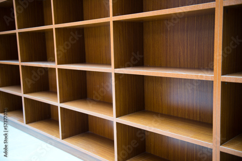 Blank wooden bookshelf