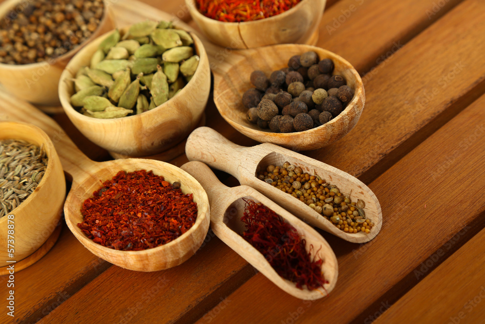 Many different spices and fragrant herbs