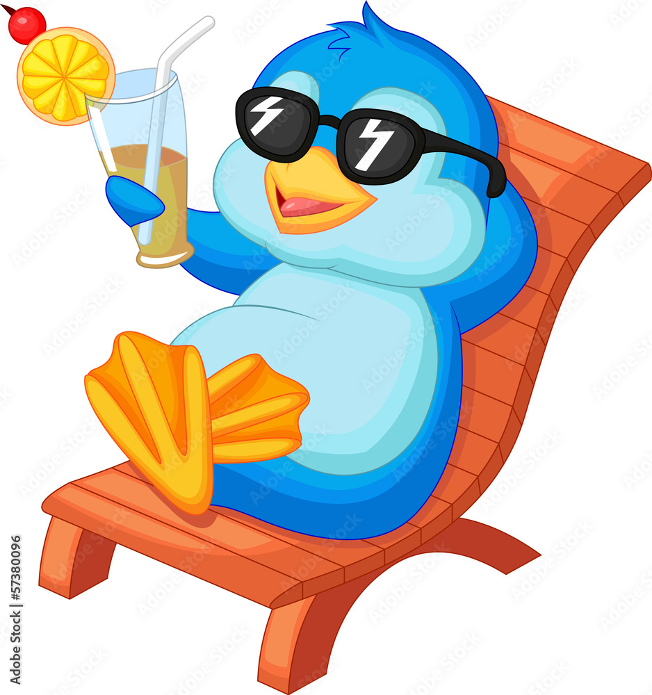 Obraz premium Cute penguin sitting on beach chair