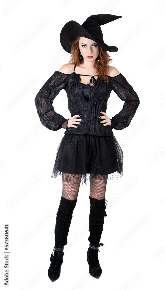 Halloween witch with broom isolated on white Halloween witch with broom isolated on white