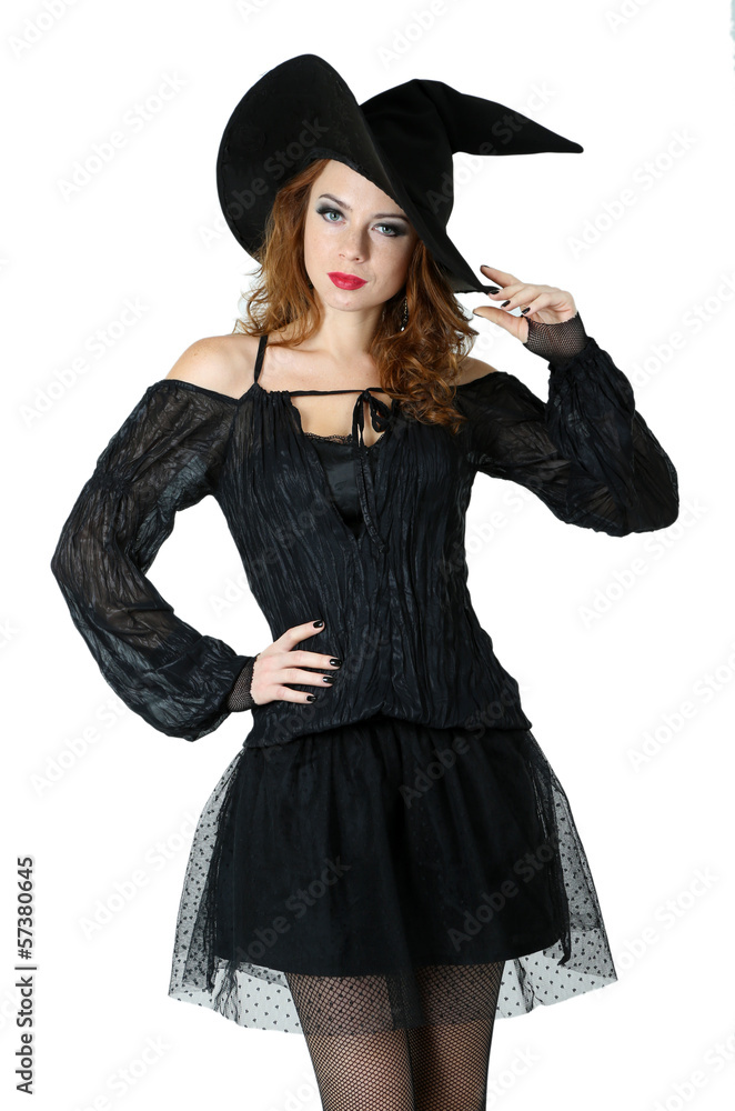 Halloween witch with broom isolated on white Halloween witch with broom isolated on white