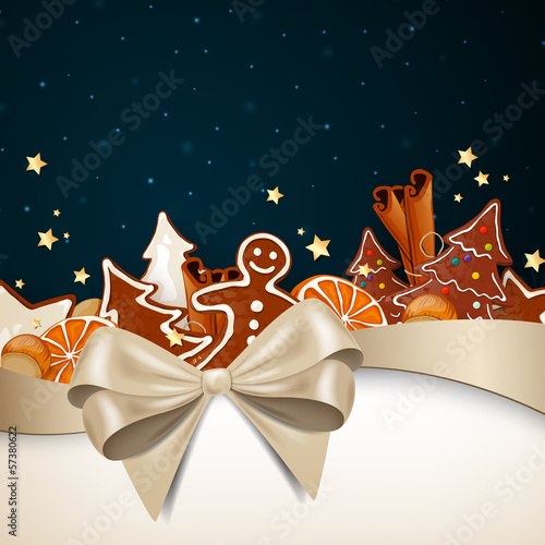 Vector Illustration of a Christmas Background with Ribbon