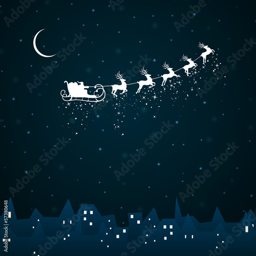 Vector Illustration of Santa Claus coming to City