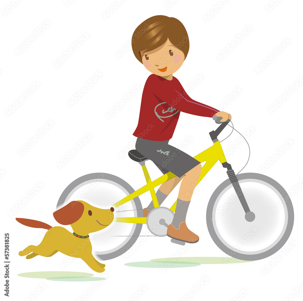自転車に乗って走る子供と犬 Stock イラスト Adobe Stock