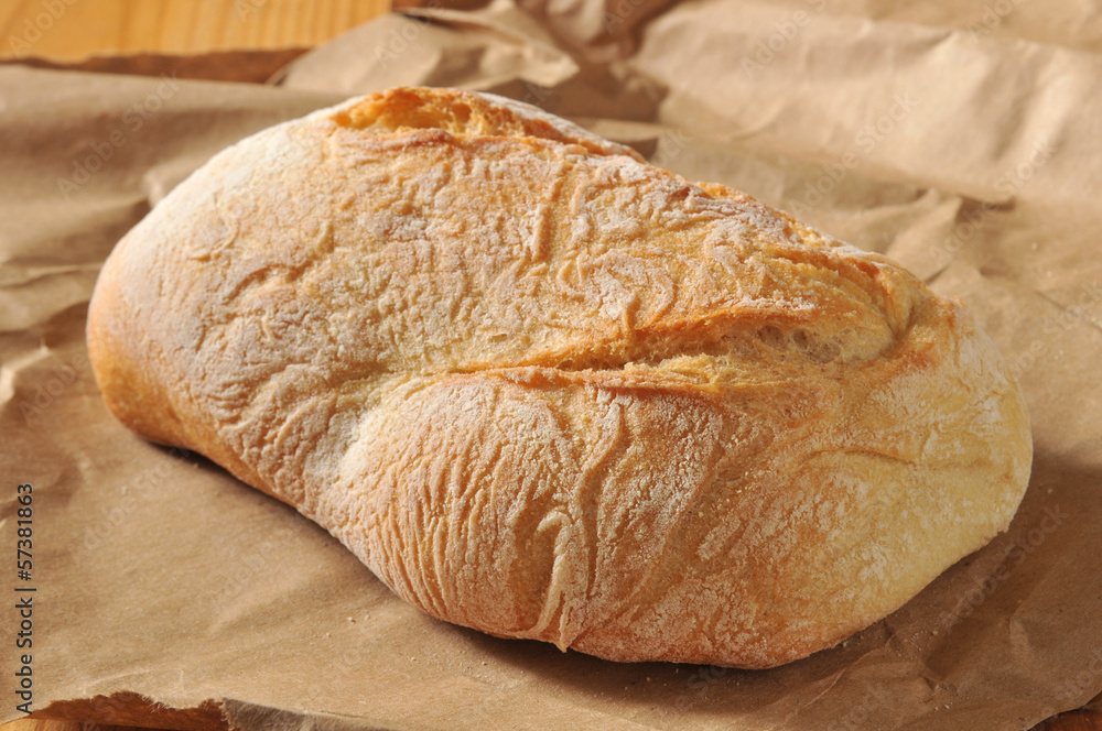Ciabatta Loaf of Bread in Brown Paper