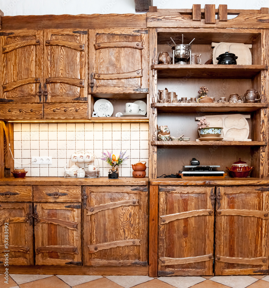 Wooden furniture for kitchen in country style