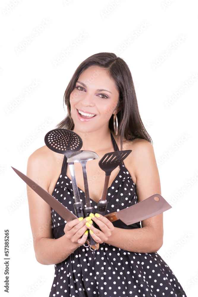 Attractive cook woman a over white background