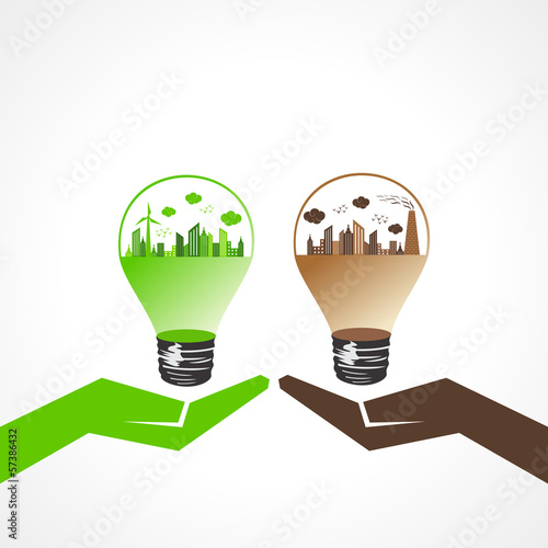 Different Illustration of eco and polluted city concept