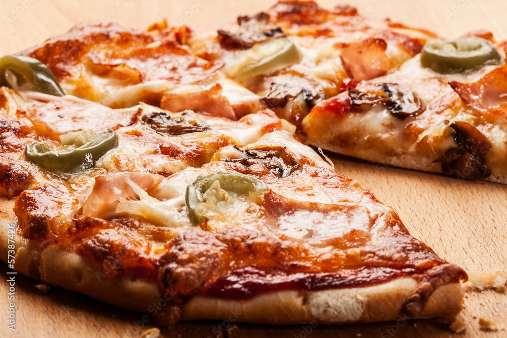 Pizza with cheese and ham Pizza with cheese and ham