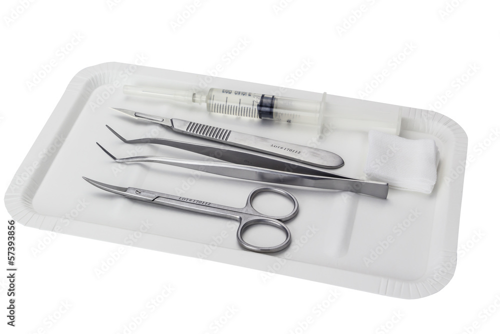some medical - dental instruments on the tray some medical - dental instruments on the tray