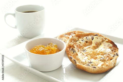 Tableau sur toile toasted tea cake with marmalade and coffee cup