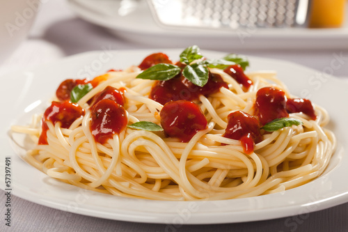 Spaghetti bolognese on plate photo
