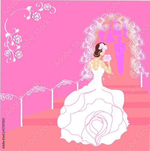 Invitation card with bride. Vector.