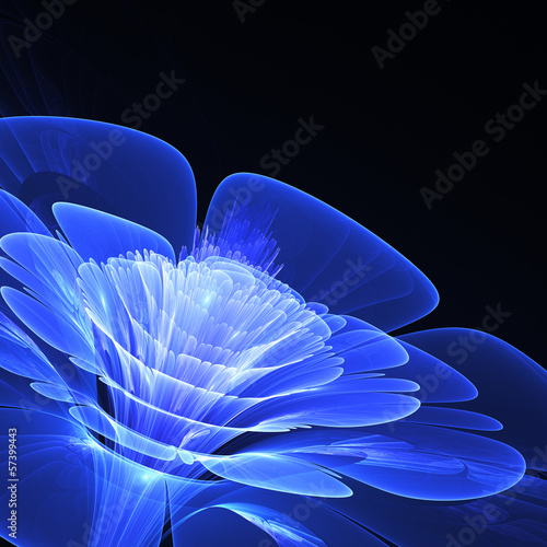 3D blue fractal flower with copy space