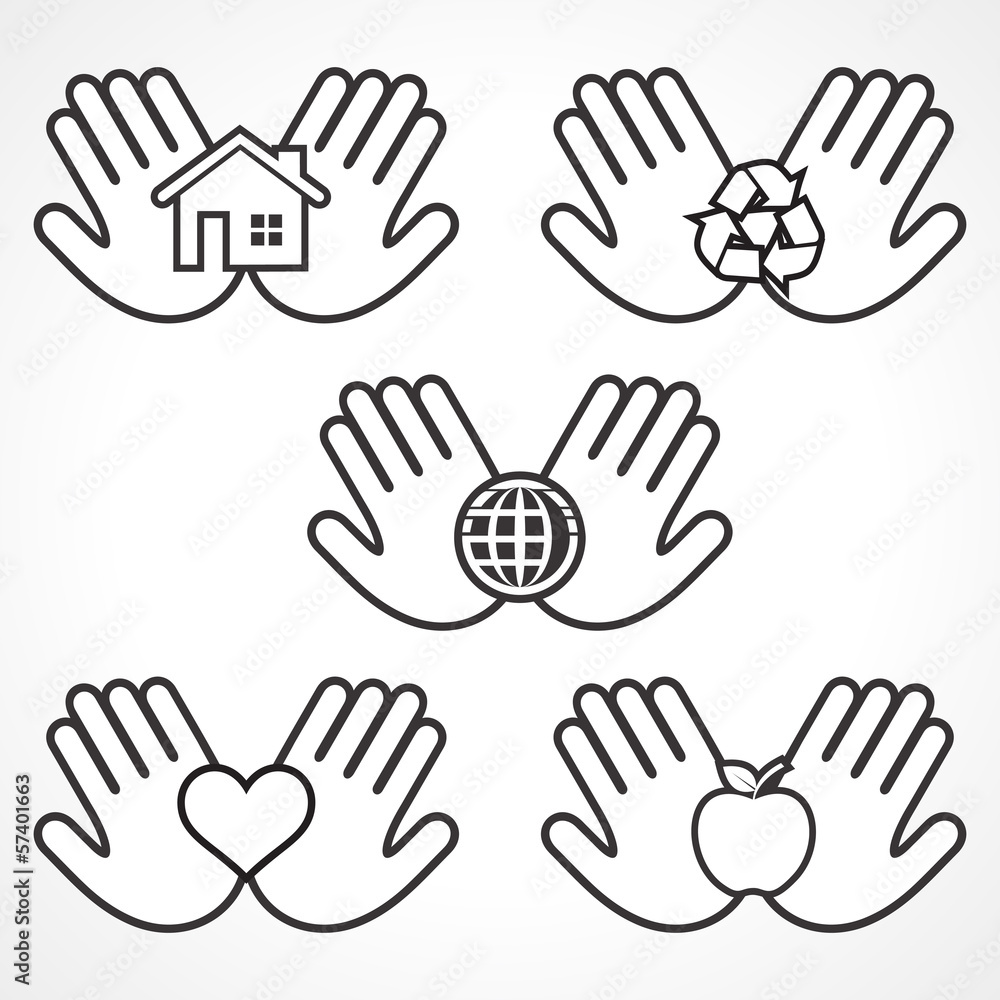 Set of environment icons with human hands stock vector
