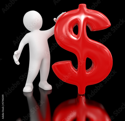 Man and dollar  clipping path included 