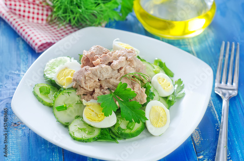 salad with cucumber and liver cod