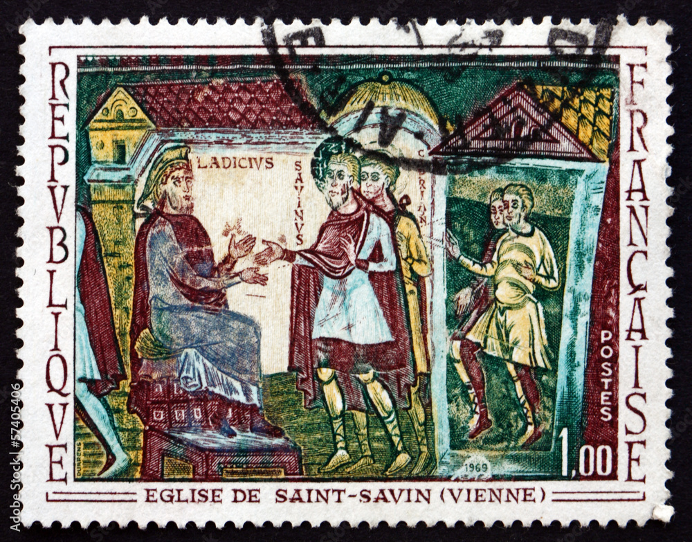 Postage stamp France 1969 Sts. Savin and Cyprian before Ladicius