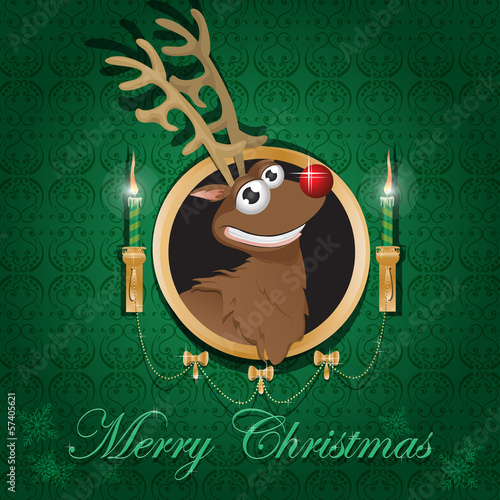 Smiling Deer - Merry Christmas Card - Vector Illustration