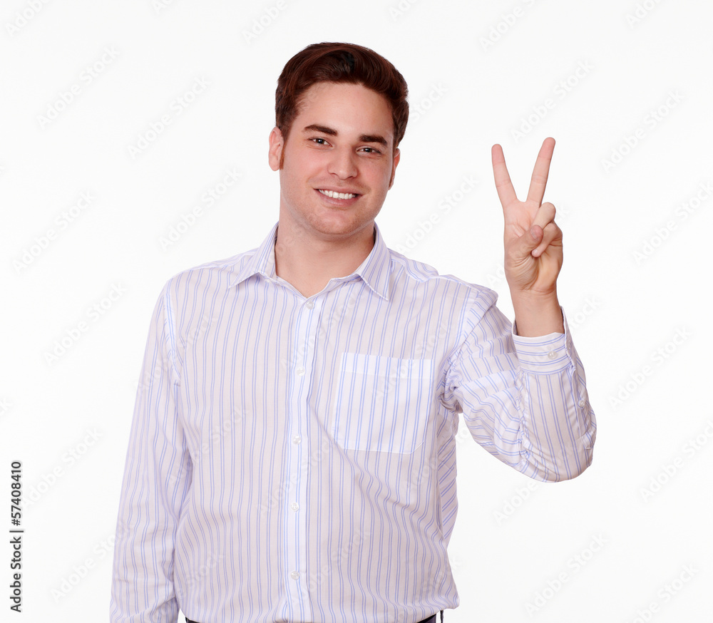 Attractive caucasian man with winning gesture Attractive caucasian man with winning gesture