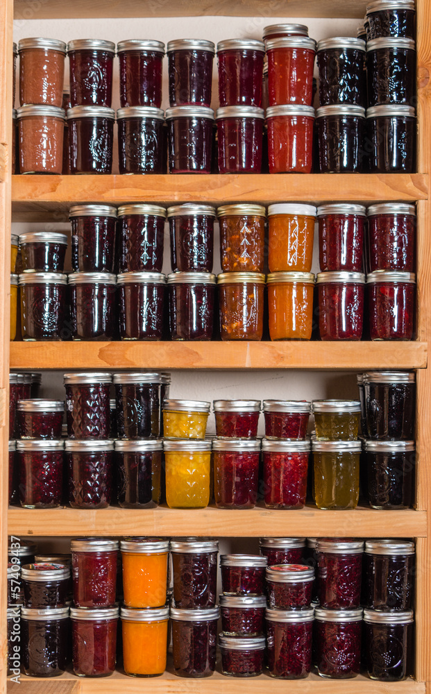 Storage shelves with canned goods