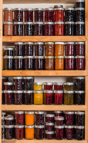 Storage shelves with canned goods
