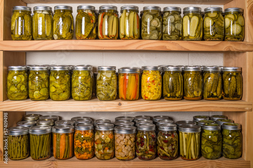 Storage shelves with canned goods