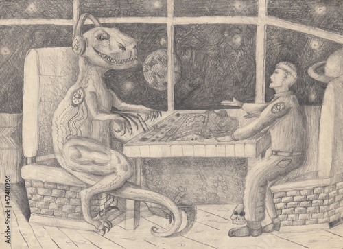 Spaceman and Alien Children's Drawing