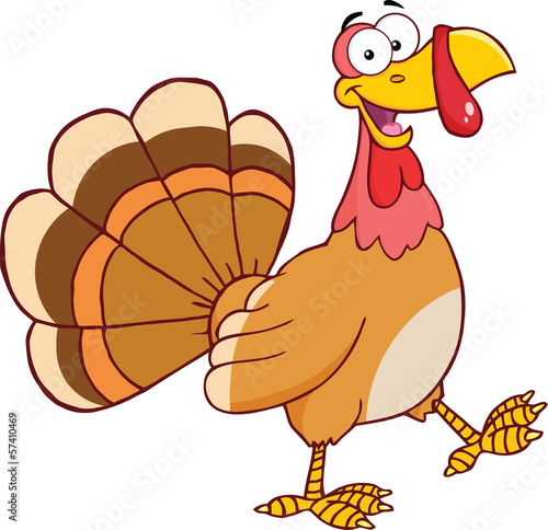 Happy Turkey Cartoon Mascot Character Walking