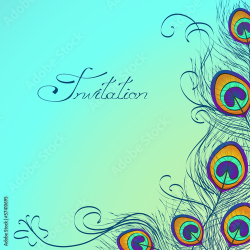 Card or invitation with peacock feathers decoration