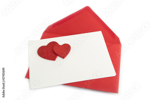 Red letters on card with hearts