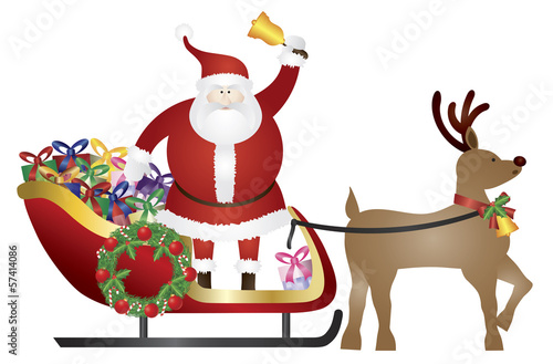 Santa Claus on Reindeer Sleigh Delivering Presents Illustration © jpldesigns