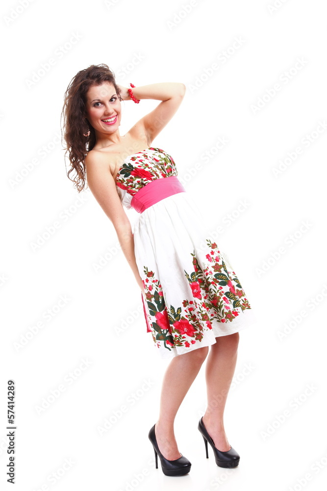 Fashion young woman in summer dress on white Fashion young woman in summer dress on white